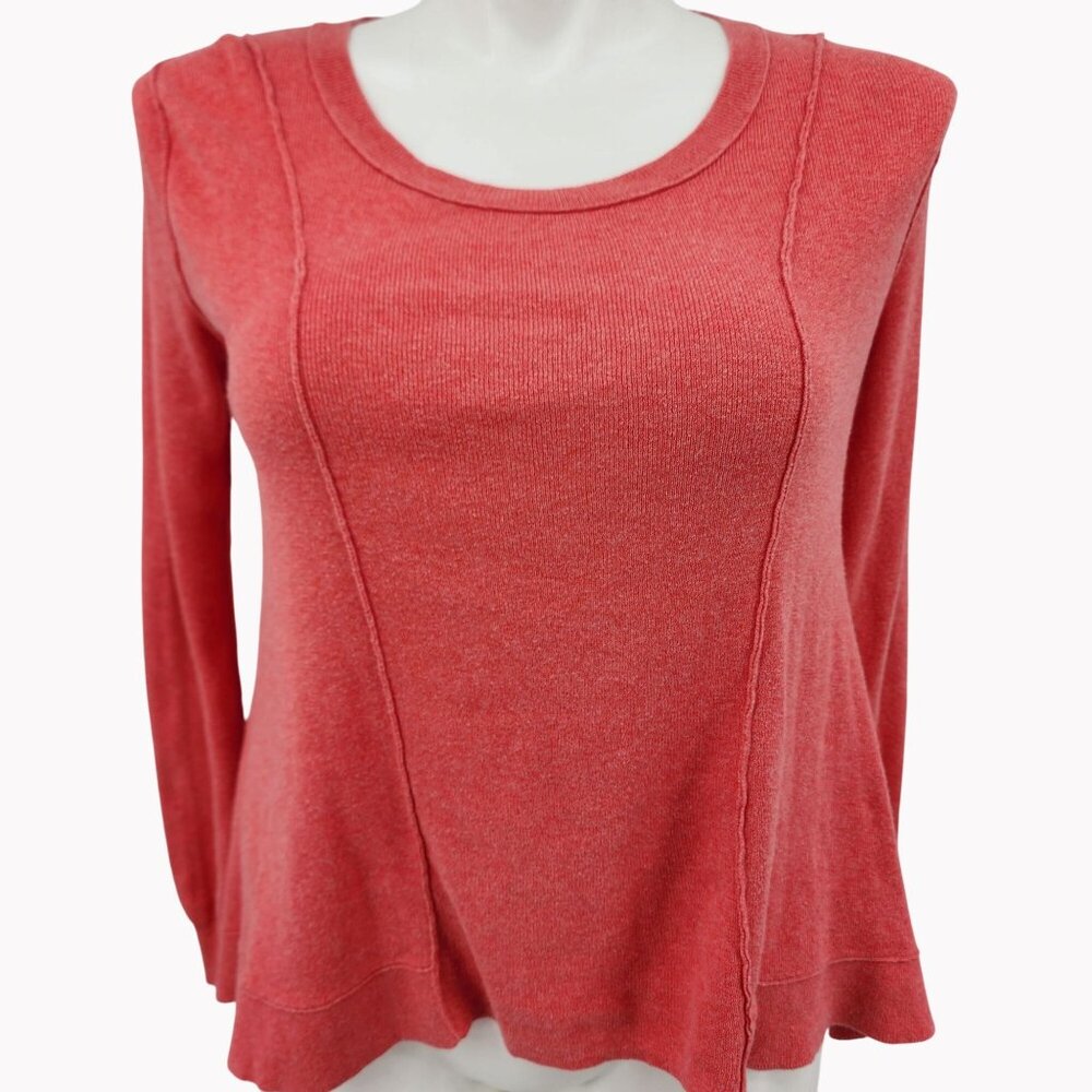 Free People Womens L Hi Low Sweater Red Lightweight Stretch Knit Pullover Top